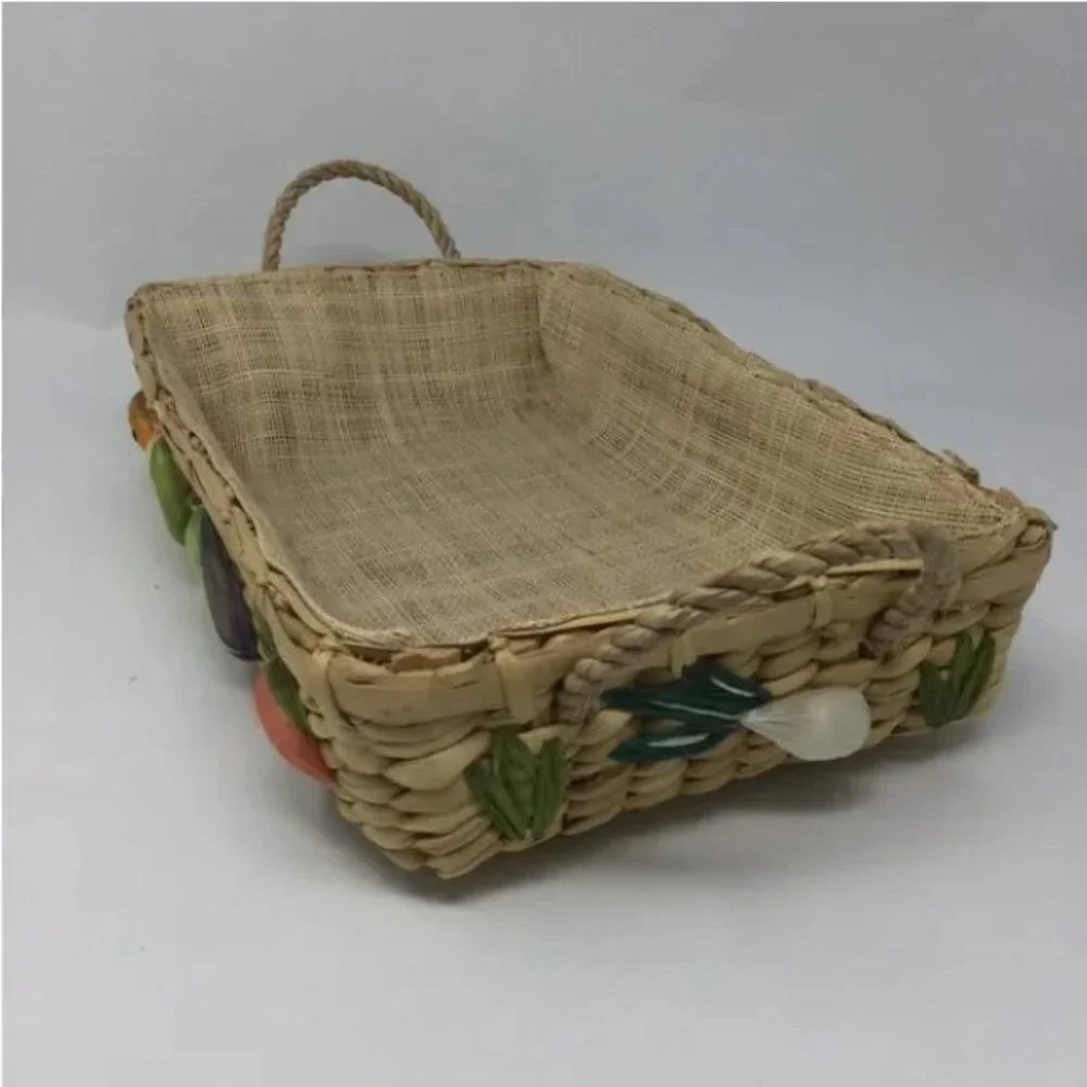 Vintage Straw Tray Decorative Fruit Baskets Set of 2 1960'S